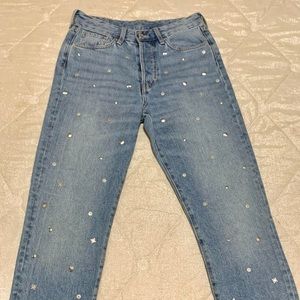 Vintage High Waisted, embellished jeans.